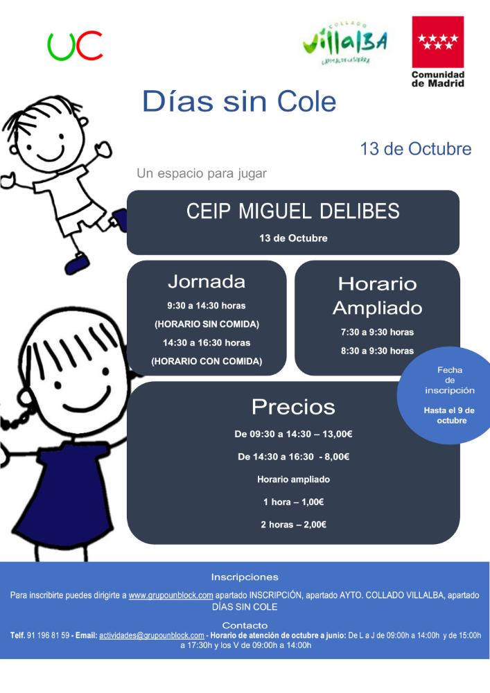 Imagen Un “Espacio para jugar” el próximo 13 de octubre dentro del Programa ‘Los días sin cole’ de Collado Villalba