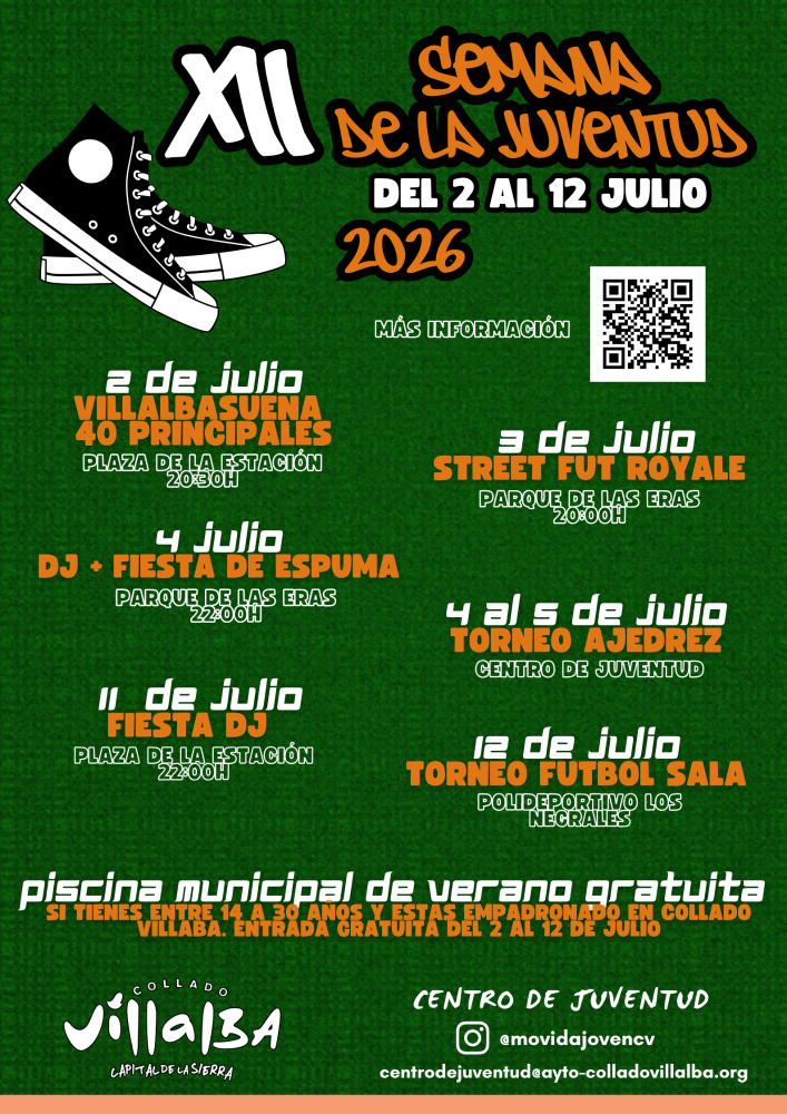 Imagen Música, deporte y ocio alternativo durante la XII Semana de la Juventud de Collado Villalba 2026, del 2 al 12 de julio